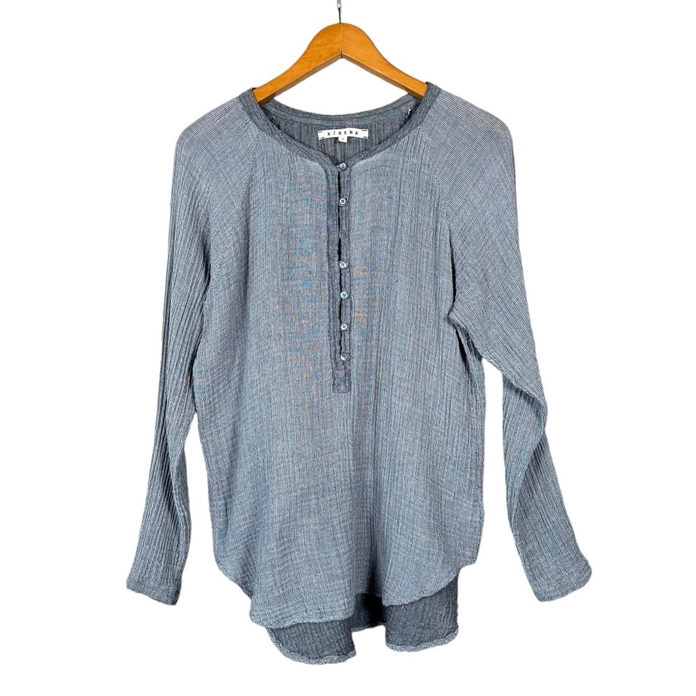 XiRENA Hemingway Gauze Textured Long Sleeve Henley Top